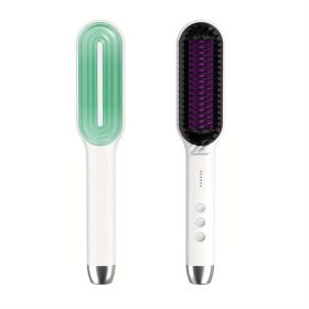 Professional Hair Straightener Brush Electric Straightening Beard Comb Electric Straightening Beard Comb Hairdressing Tool With 5-speed Temperatu (Color: Green)