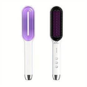 Professional Hair Straightener Brush Electric Straightening Beard Comb Electric Straightening Beard Comb Hairdressing Tool With 5-speed Temperatu (Color: Purple)