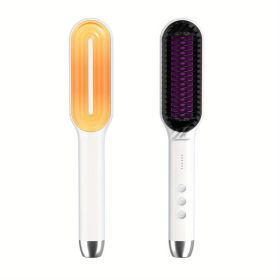 Professional Hair Straightener Brush Electric Straightening Beard Comb Electric Straightening Beard Comb Hairdressing Tool With 5-speed Temperatu (Color: Yellow)