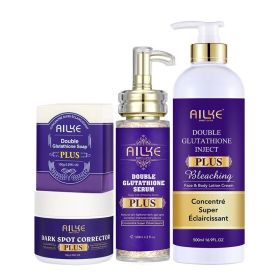 Private Label AILKE Skin Care Set Double-Glutathione Whitening Serum Dark Spot Face Cream Black Skin Soap Bleaching Body Lotion (Color: 4 in 1 set)