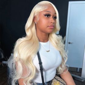 30 38 Inch Brazilian Body Wave 613 Honey Blonde 13x6 HD Transparent Lace Front Human Hair Wigs For Women 13x4 Lace Frontal Wig (Color: 13x4 Lace Front Wig, Stretched Length, Density: 36inches, 200 Density)