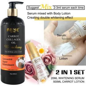 AILKE Whitening And Moisturizing Body Lotion,Suitable For Dry And Black Skin Type,with Pump Huge Bottle 500ml Korean Cosmetics (Color: 2 in 1 set CARROT)