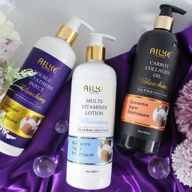 AILKE Brightening Moisturizing Whitening Body Lotion, Suitable For Black & Dark And Brown Skin Care Large Bottle With Pump 500ML (Color: 3 in 1 set mix)