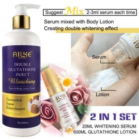 AILKE Brightening Moisturizing Whitening Body Lotion, Suitable For Black & Dark And Brown Skin Care Large Bottle With Pump 500ML (Color: 2 in 1 set)