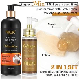 AILKE Multi-vitamin Body Lotion, Anti-wrinkle, Reduce Melanin And Stretch Marks, Regenerate Cell Vitality, Lightening Skin Care (Color: 2 in 1 set CARROT)