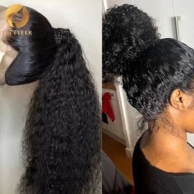 360 Full Lace Wig Human Hair Pre Plucked 13x4 Lace Frontal Wigs For Women 34 32 30 Inch Hd Curly Deep Water Wave Lace Front Wig (Density: 13x6 HD Lace Wig 180, Stretched Length: 28inches)